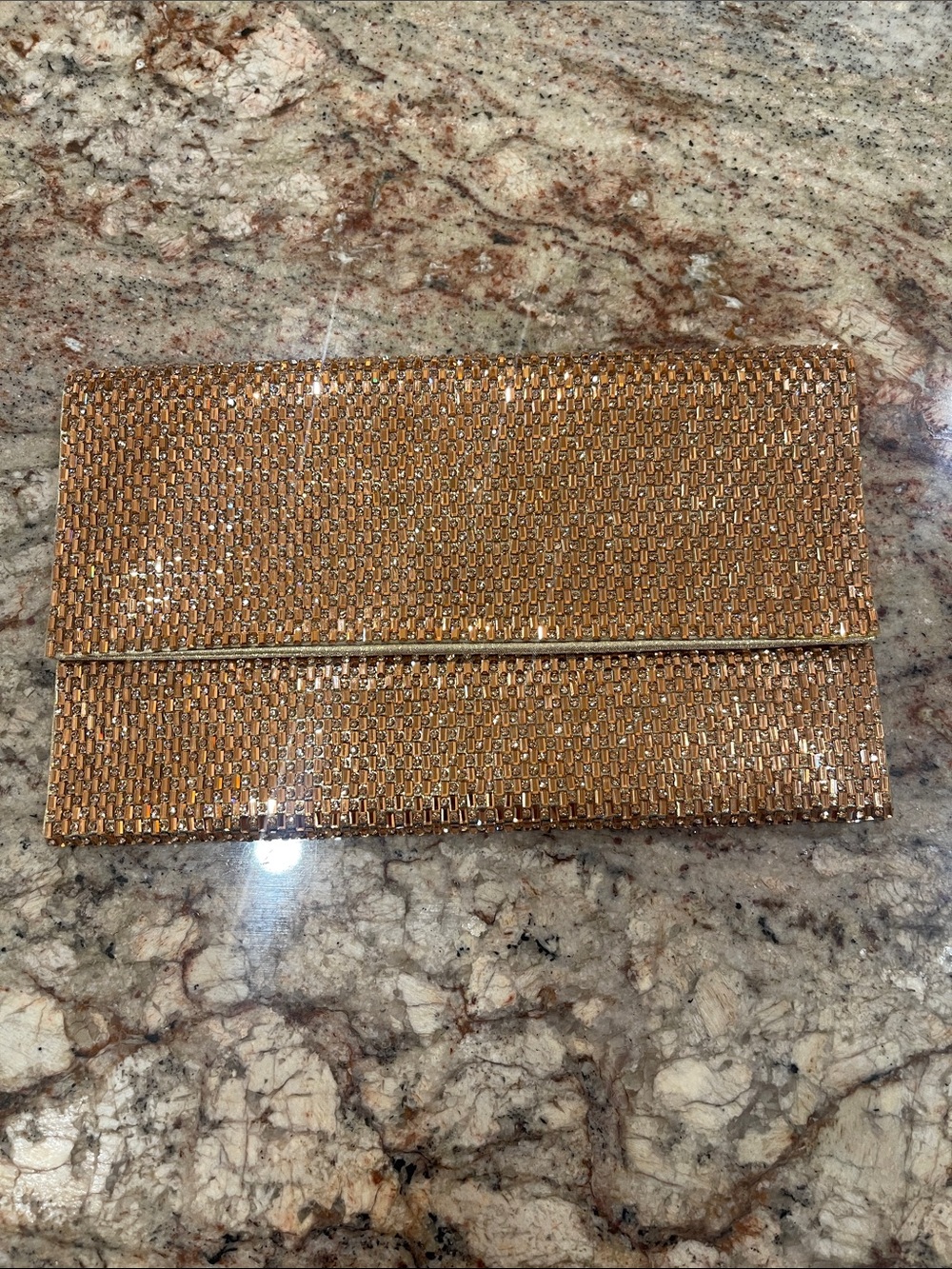 Gold Metallic Woven Envelope Clutch - Women's Evening Wristlet